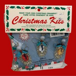 New Vintage Christmas Ornament Kit Filigree Rhinestone Angel Merri Mac Retro